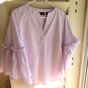 NWT 7th Avenue Design Studio Lavender Small Blouse Women's Ruffle Sleeve